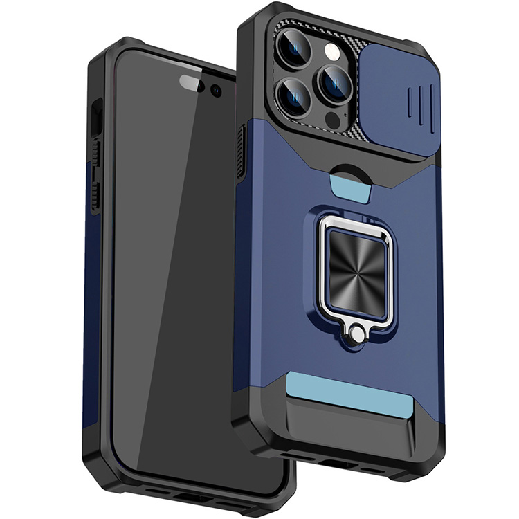 iPhone14/14 Plus/14 Pro/14 Pro Max ケース 耐衝撃 カバー スライド式カメラレンズカバー付き レンズ保護 スタンド機能 一体型リング付き カード収納｜keitaiichiba｜02