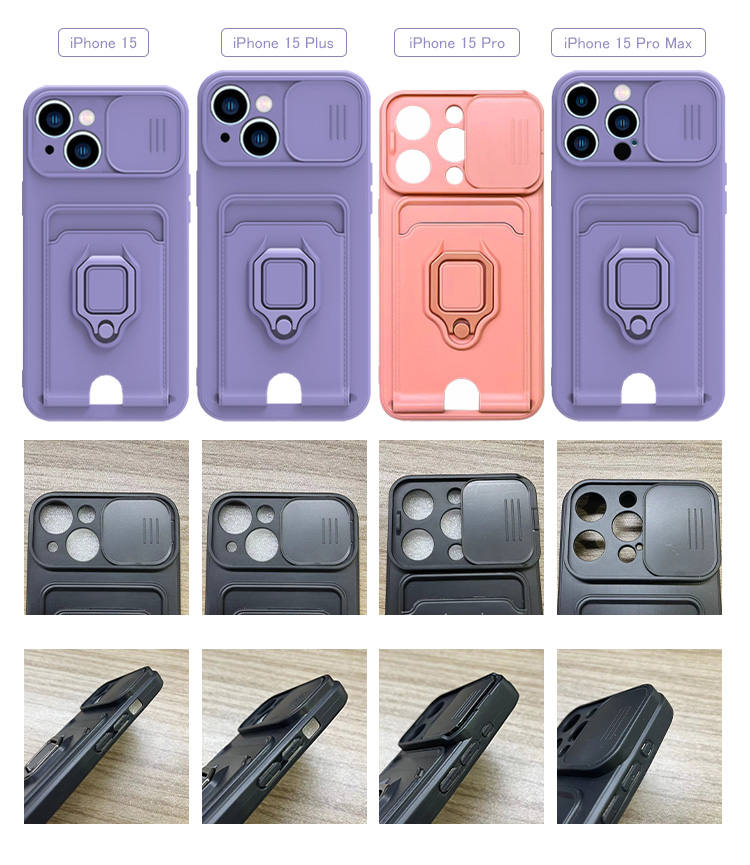 iPhone15 ケース 耐衝撃 カバー 一体型リング付 ストラップ付き スマホショルダー カード収納付き スタンド機能 スライド式カメラカバー iPhone 15 Plus/15｜keitaiichiba｜03