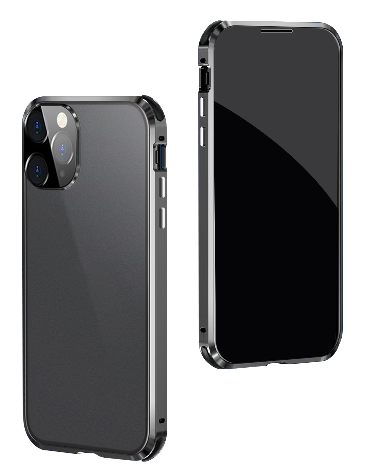 iPhone15 シリーズ ケース アルミ バンパー 覗き見防止 耐衝撃 前後強化ガラス かっこいい アルミバンパー クリア 透明 両面 マグネット固定｜keitaiichiba｜03