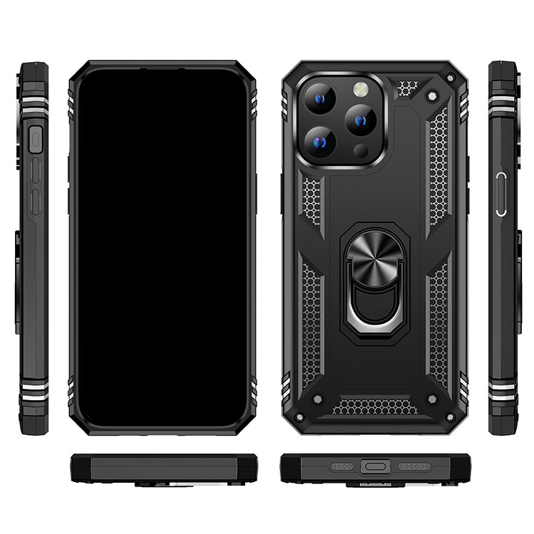 iPhone 15 Pro 用 ケース 縦横両対応リング　6.1インチ　ブラック SAVVIES スマホケース magsafe対応 iphone ケース 15 クリア iphone 15