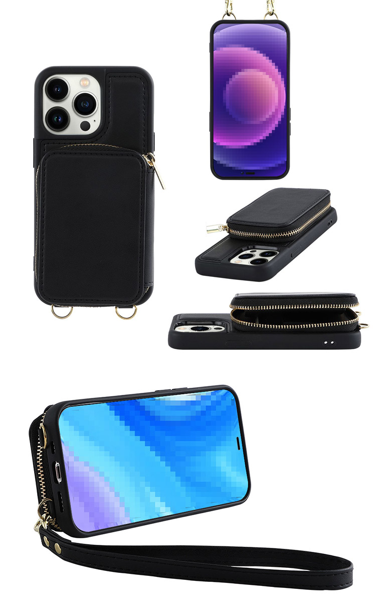 iPhone15 スマホショルダー 財布型 ウォレット付き コインケース ショルダーストラップ 肩掛けベルト付き 長さ調節可能 スタンド機能 カード収納｜keitaiichiba｜02