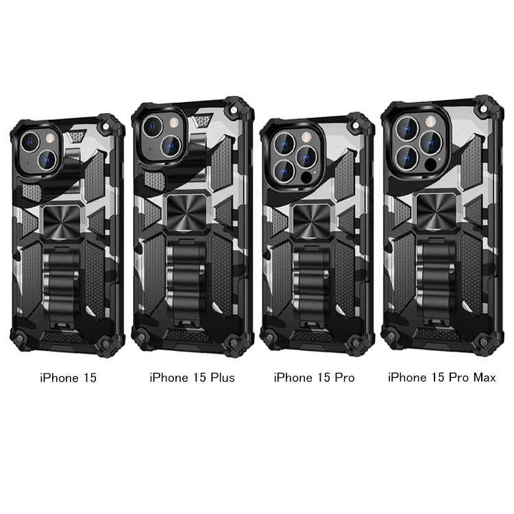 iPhone15 ケース 耐衝撃 カバー 2重構造 一体型スタンド付き 迷彩 カモフラ iPhone 15 Plus/15 Pro/15 Pro Max｜keitaiichiba｜03
