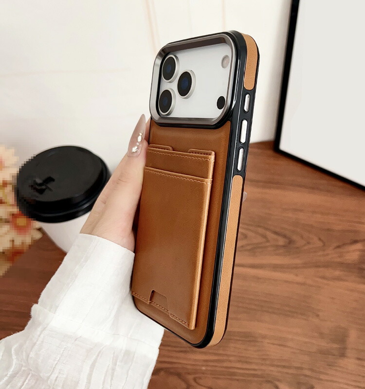 iPhone17 ケース カバー PUレザー 背面PUレザーケース カード収納