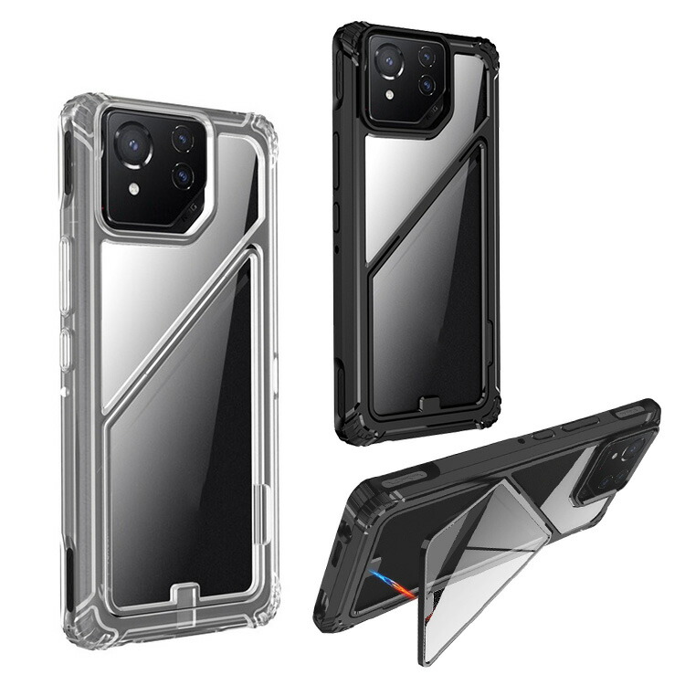 ROG Phone 8 �N���A �P�[�X ROG Phone 8 Pro �ϏՌ� �J�o�[ �V���v�� �w�ʓ��� TPU+�v���X�`�b�N �X�^���h�@�\ �p �ی� �R�[�i�[�o���p�[ ASUS �G�C�X�[�X