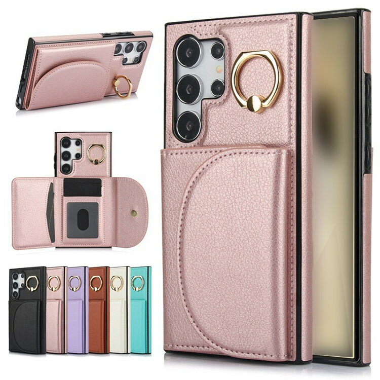 Galaxy S25 �P�[�X S25+/S25 Ultra �J�o�[ PU���U�[ �w��PU���U�[�P�[�X ��̌^�����O�t�� �Ў葀�� �J���r�i�����O�t�� �J�[�h���[ �X�^���h�@�\