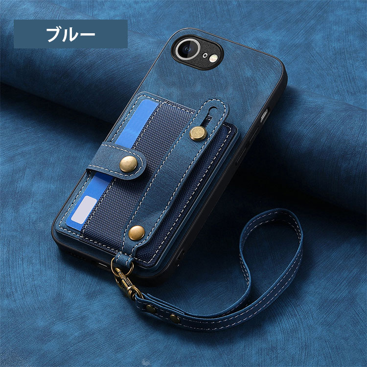 iPhone17e / iPhone16e ストラップ付き PUレザー カード収納 片手持ち