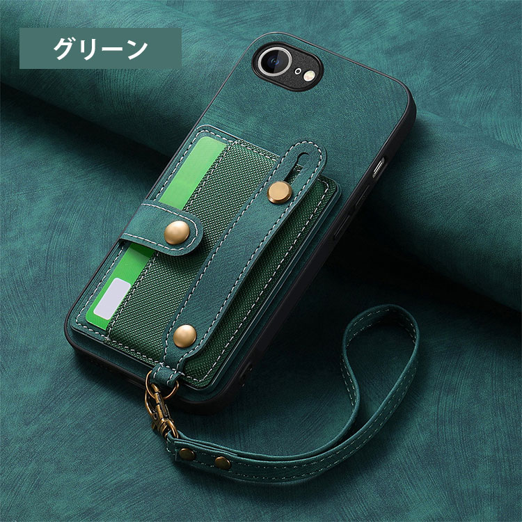iPhone17e / iPhone16e ストラップ付き PUレザー カード収納 片手持ち