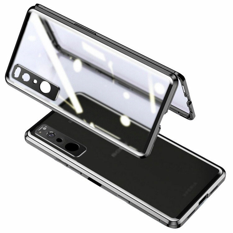 Sony Xperia 5 III SOG05 SO-53B ケース/カバー アルミバンパー クリア 背面半透明 前面強化ガラス +背面アクリルかっこいい ソニー エクスぺリア5スリー｜keitaiichiba