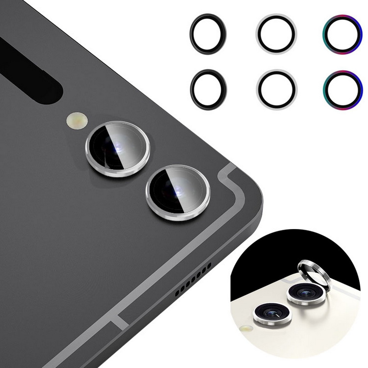 Galaxy Tab S9 FE+ カメラカバー ガラスフィルム 1セット合計2枚入 メタルリング サムスン ギャラクシー タブS9 FE+ カメラ保護 レンズカバー 強化ガラス｜keitaiichiba