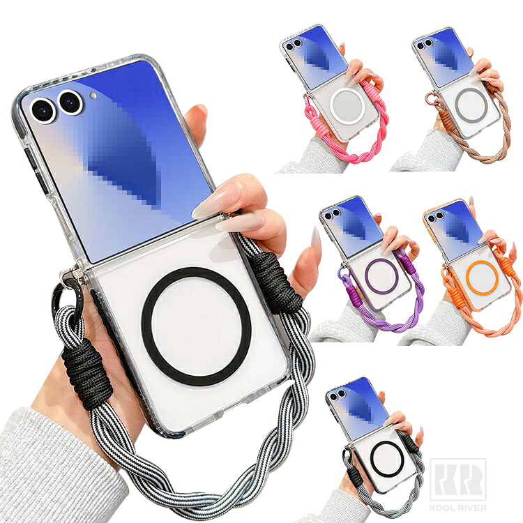 Galaxy Z Flip8/7/6/5 �P�[�X �N���A �X�g���b�v�t�� �J�o�[ �܂肽���݌^ ���� Qi�[�d ���C�����X�[�d �Ή� TPU+�v���X�`�b�N�n�[�h�P�[�X ���킢�� ����