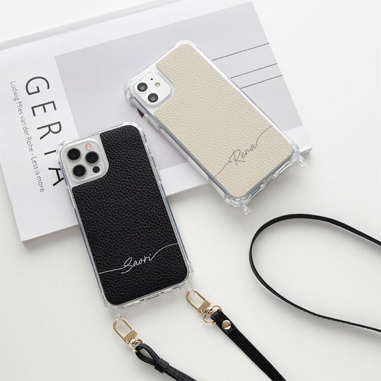 iPhone限定 スマホショルダー リアケース ストラップ付 Simple 名入れ