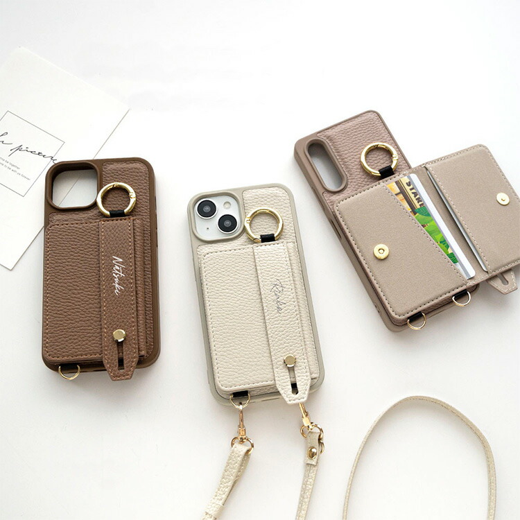 多機種対応 スマホケース カラー リアケース ベルト付き 2つ折り 