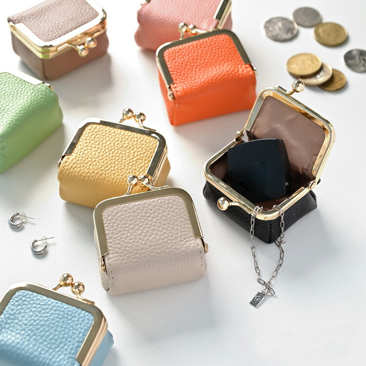 ボックス型 がま口ポーチ 本革 Nuance 小物入れ ジュエリーケース