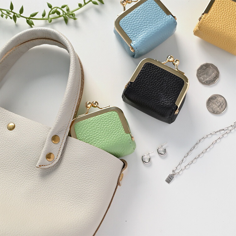 ボックス型 がま口ポーチ 本革 Nuance 小物入れ ジュエリーケース