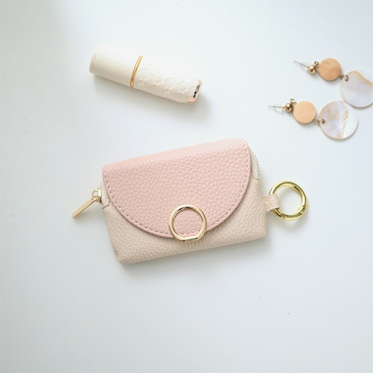ミラー付き フラップ ミニポーチ リングパーツ simple マルチポーチ