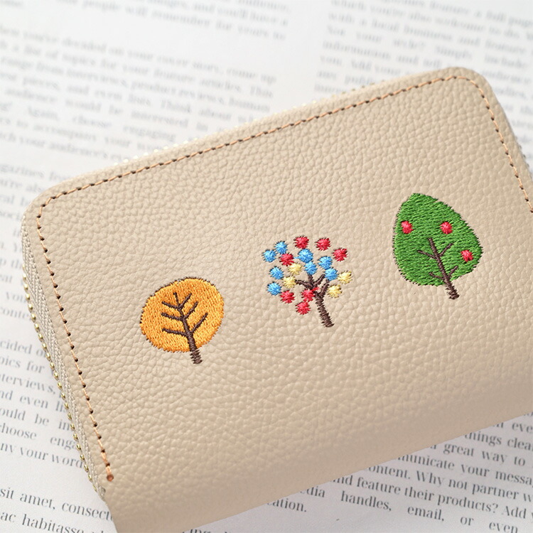 お札が折れない コンパクトウォレット シュリンクレザー 刺繍 本革