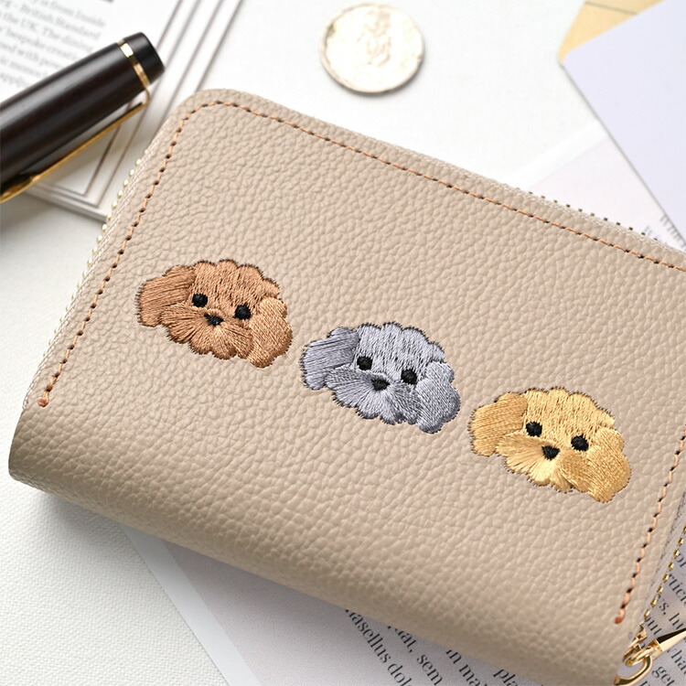 お札が折れない コンパクトウォレット シュリンクレザー 刺繍 本革