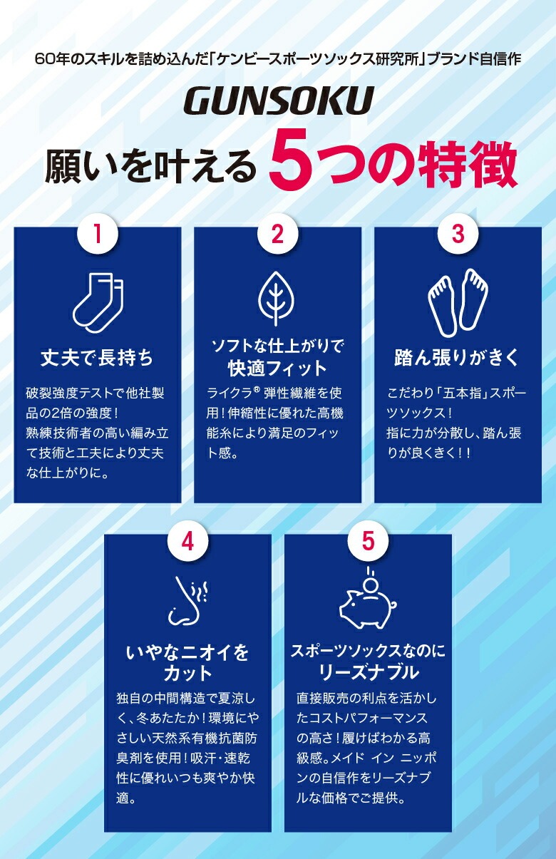 ５本指ソックス メンズ 滑り止め 日本製 五本指