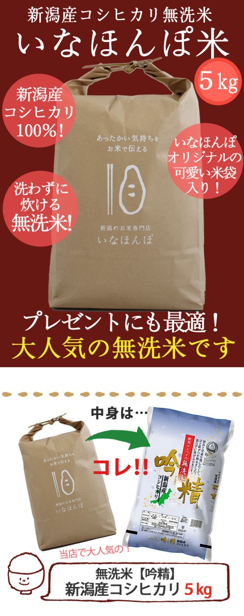 コシヒカリ お米 5kg 無洗米 送料無料 いなほんぽ米 新潟産