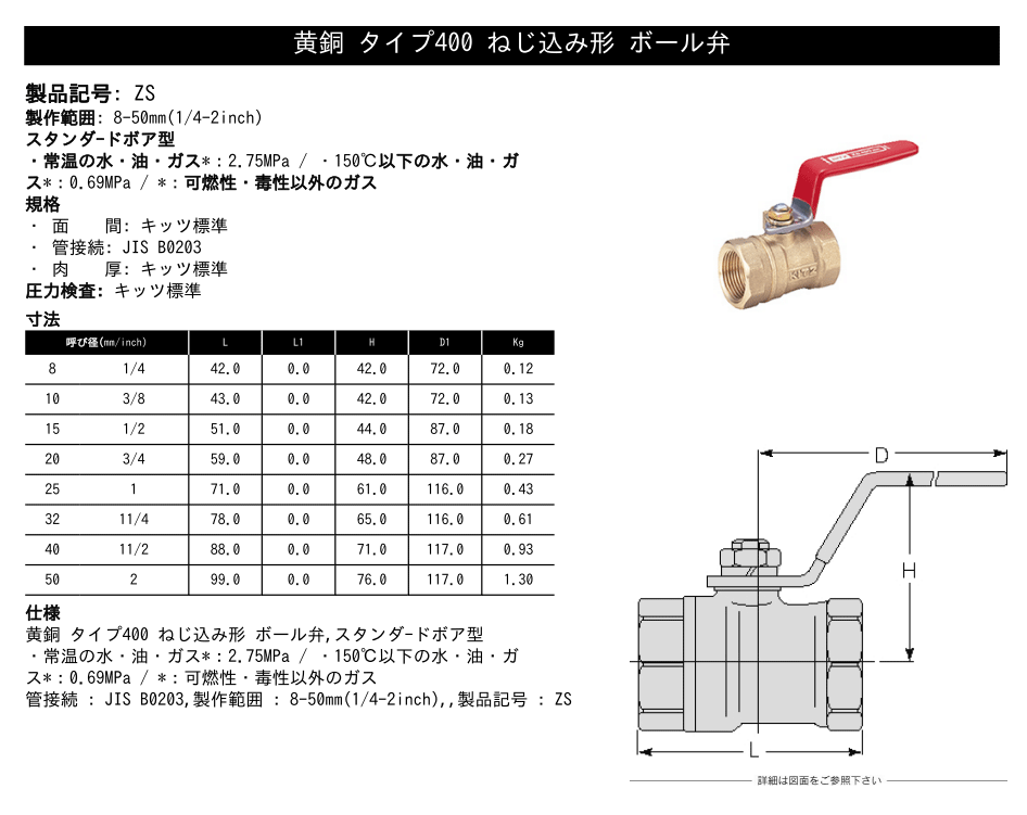 KITZ（キッツ）40A 11/2インチ 蒸気対応型ボールバルブ(エコボール