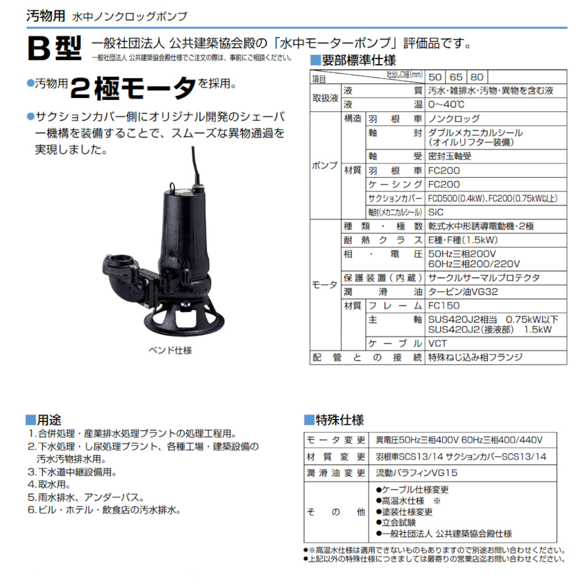 ツルミポンプ ツルミ 鶴見 80BA21.5 汚物用 水中ポンプ 自動形 80mm