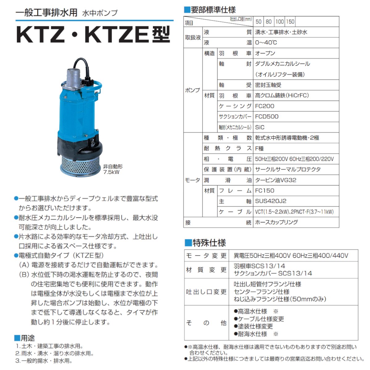 ツルミポンプ ツルミ 鶴見 KTZ35.5 水中ポンプ 非自動形 80mm