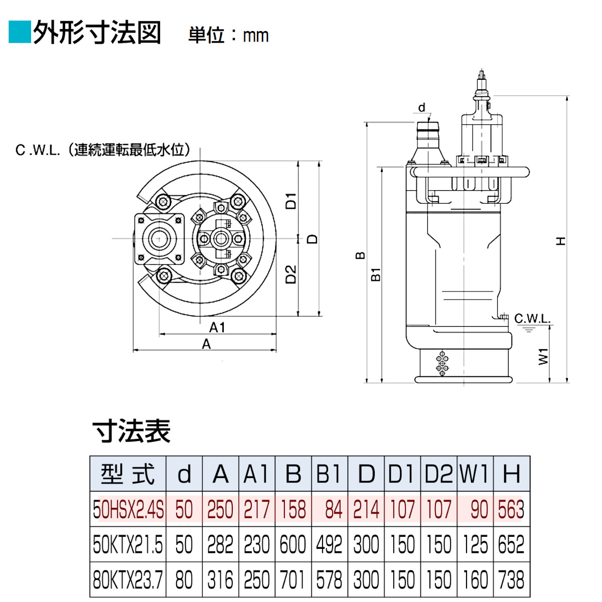 ツルミポンプ ツルミ 鶴見 50HSX2.4S 水中 うず巻 ポンプ 100V