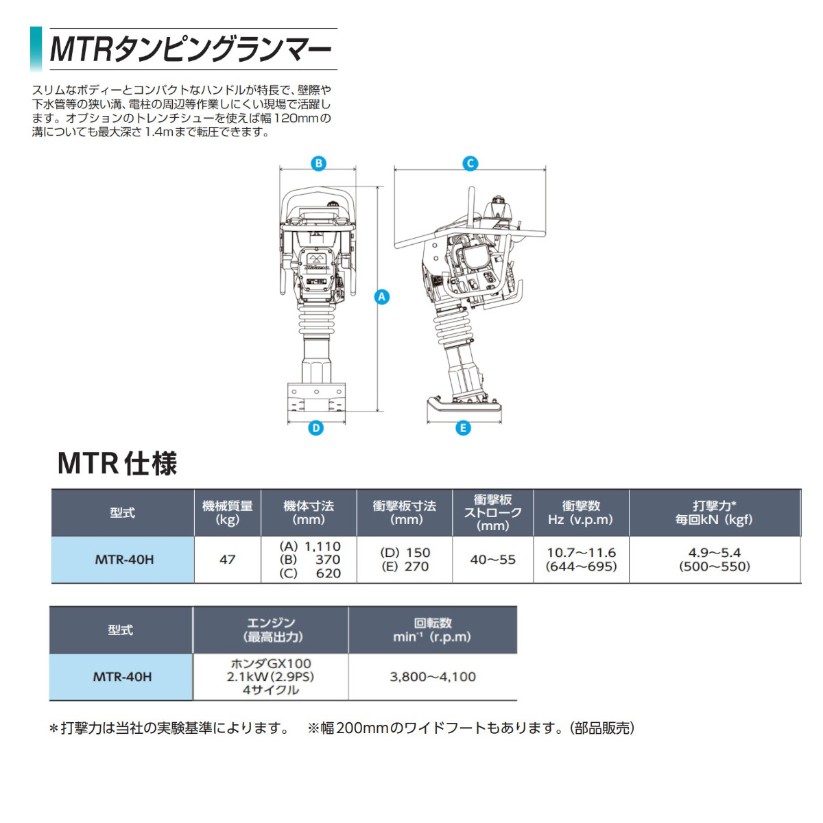 三笠産業 タンピングランマー MTR-40H MTRシリーズ 転圧機 ランマー
