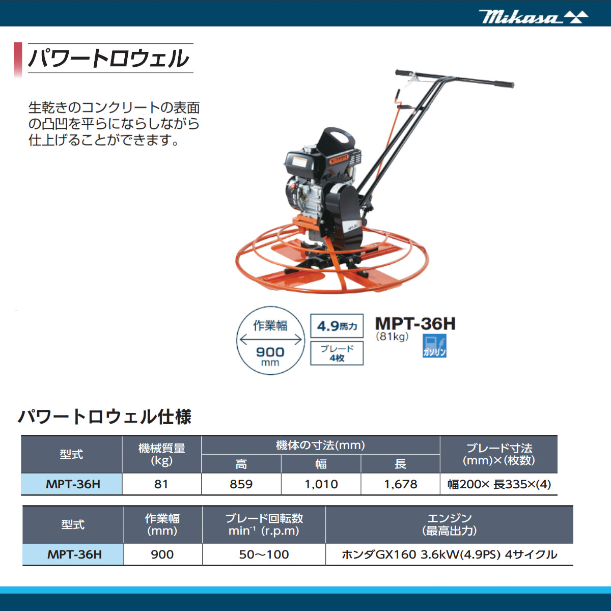 三笠産業 パワートロウェル MPT-36H 作業幅 900mm ブレード4枚 特殊