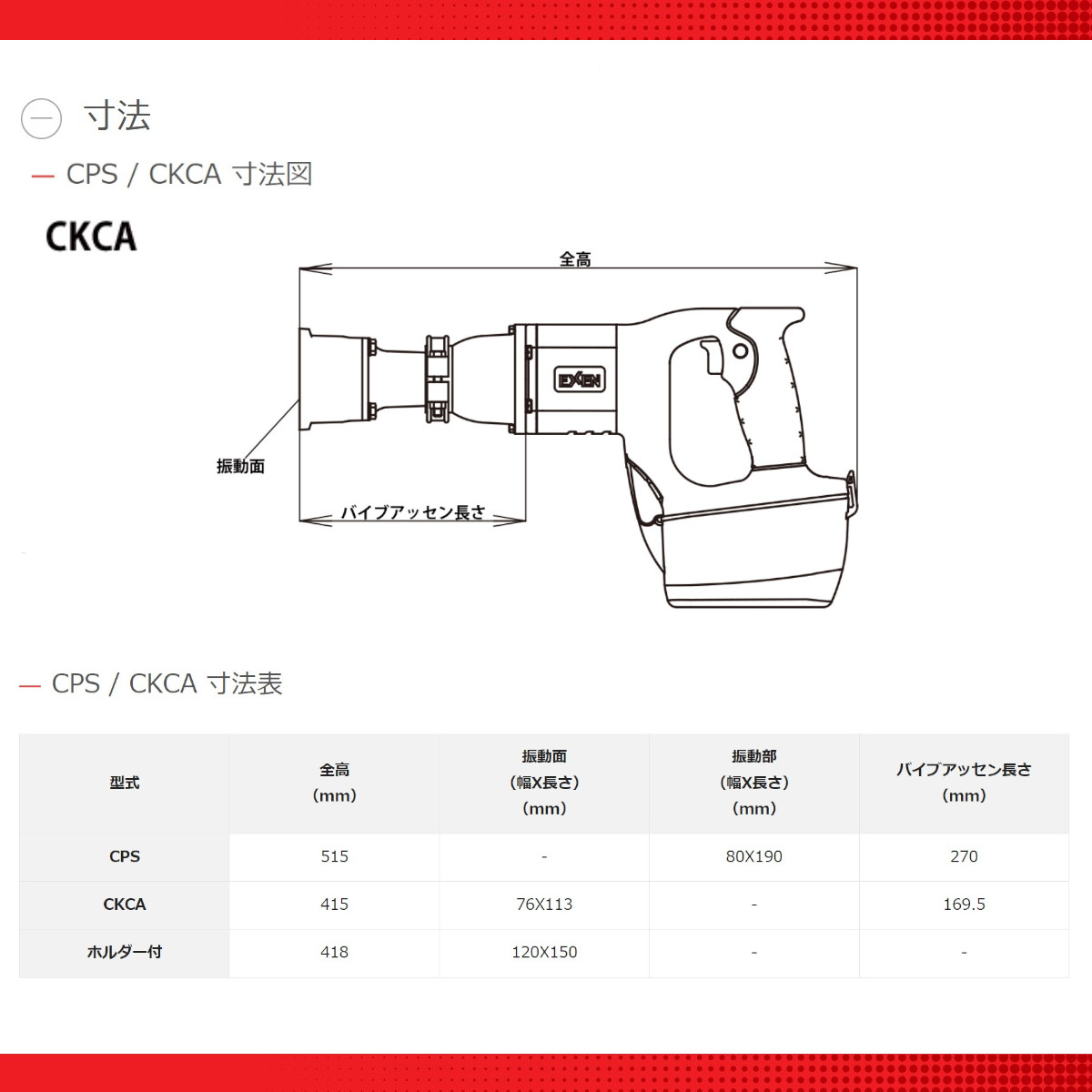 エクセン コードレスバイブレータ CKCA 壁打ち Cシリーズ 18V バイブレータ バイブレーター コードレス 充電式 バッテリー式 充電 バッテリー 建築現場 現場用｜kenki-land｜07