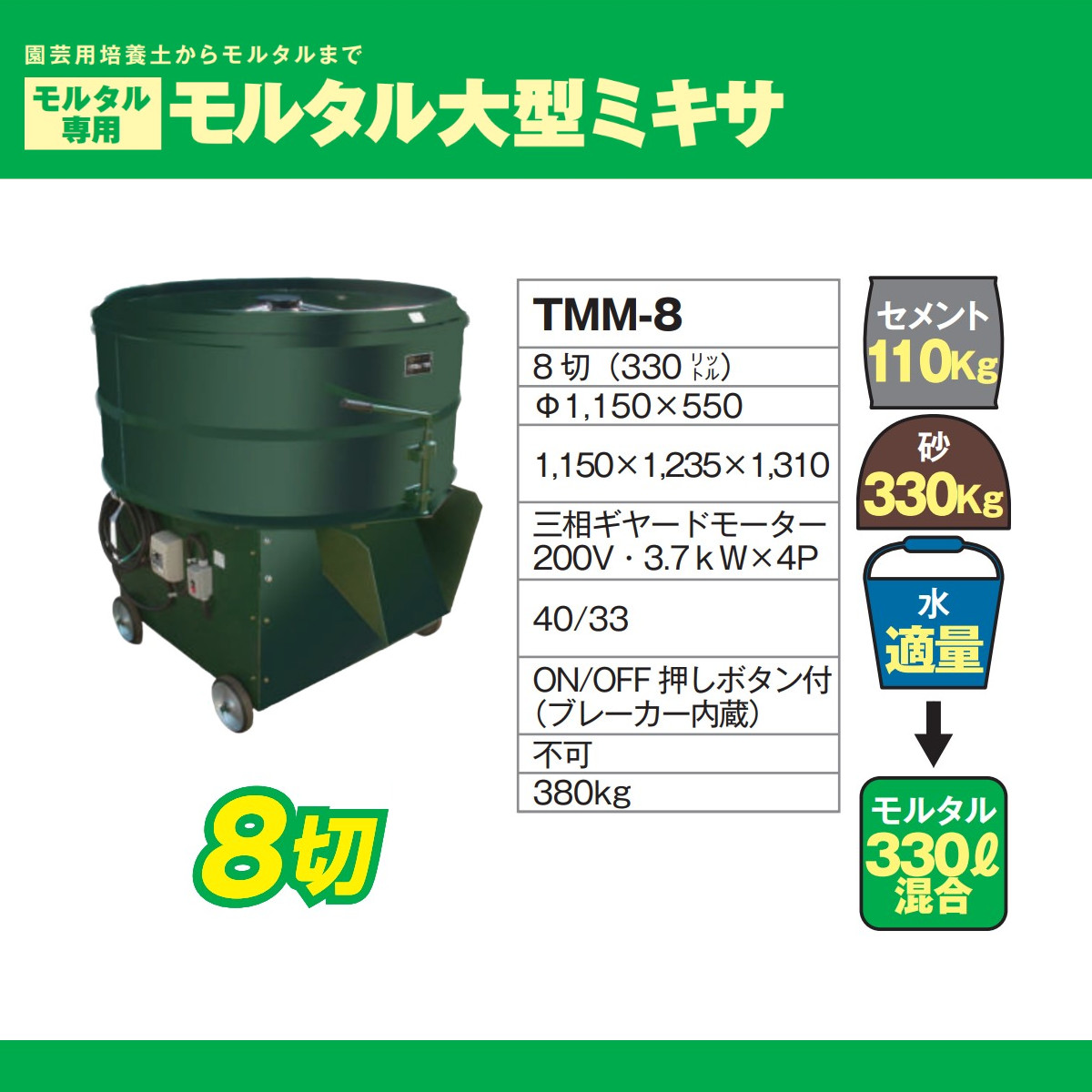 トンボ工業 モルタルミキサー TMM-8 8切 コンクリートミキサー 電動 建築 建設 土木用 園芸用 モルタル ミキサー 4輪 四輪 工業用機械 工業用  機械 : 007-040 : 建機ランド Yahoo!店 - 通販 - Yahoo!ショッピング