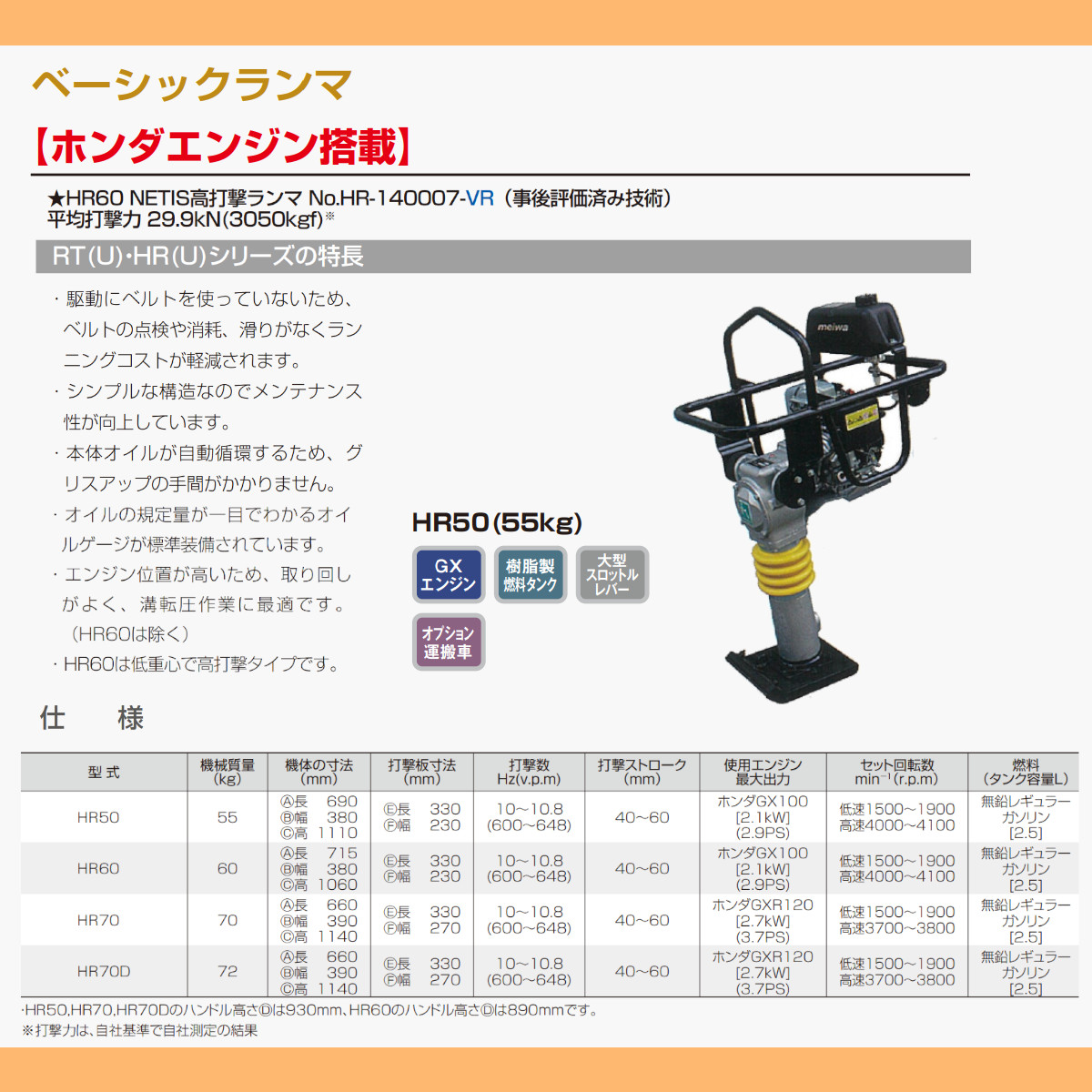 明和製作所 ランマー HR50 転圧機 転圧 締め固め タンピングランマー