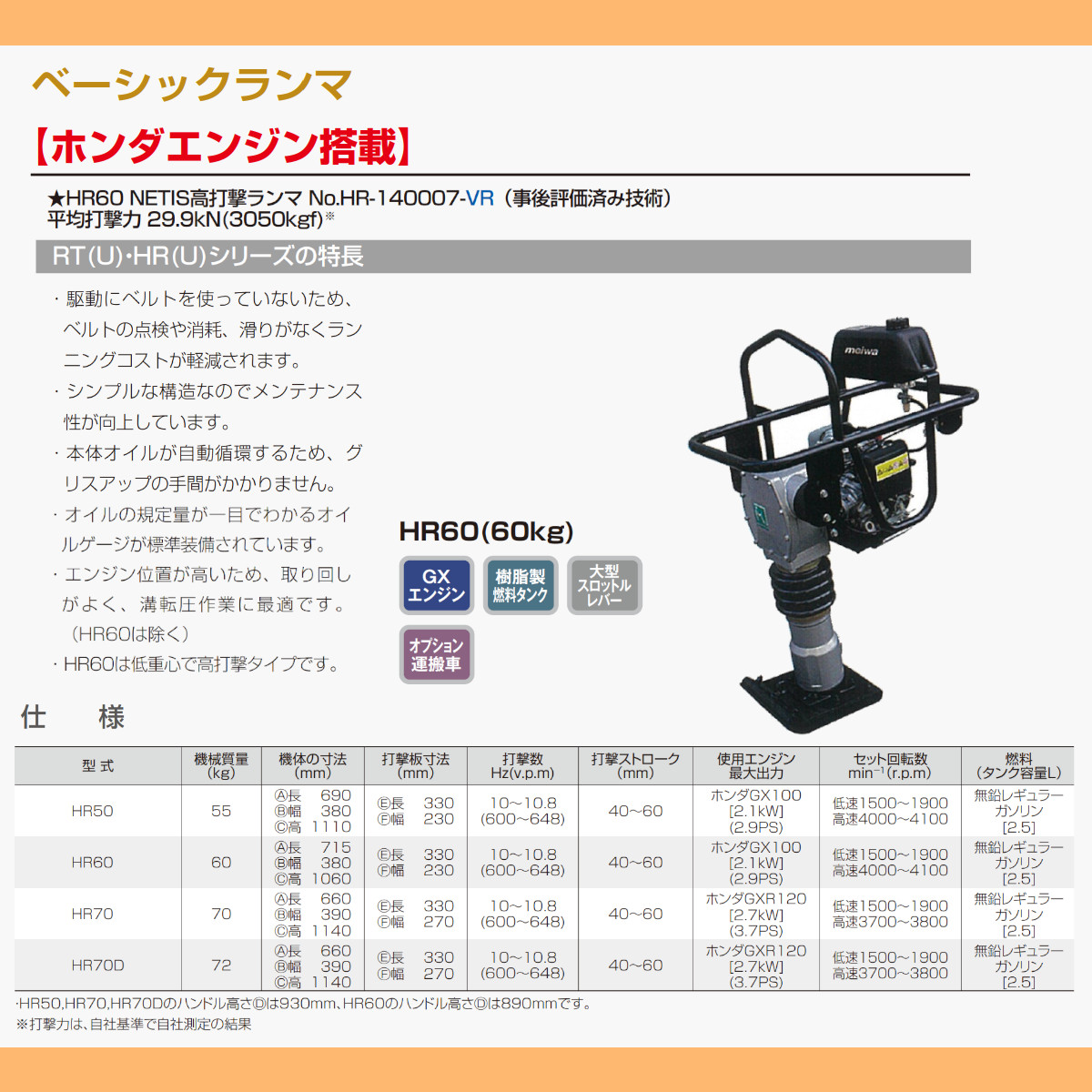 明和製作所 ランマー HR60 転圧機 転圧 締め固め タンピングランマー 転圧機 転圧 締め固め ガソリン オイルゲージ 土木工事 舗装工事 建設  建設現場 MEIWA : 008-103 : 建機ランド Yahoo!店 - 通販 - Yahoo!ショッピング