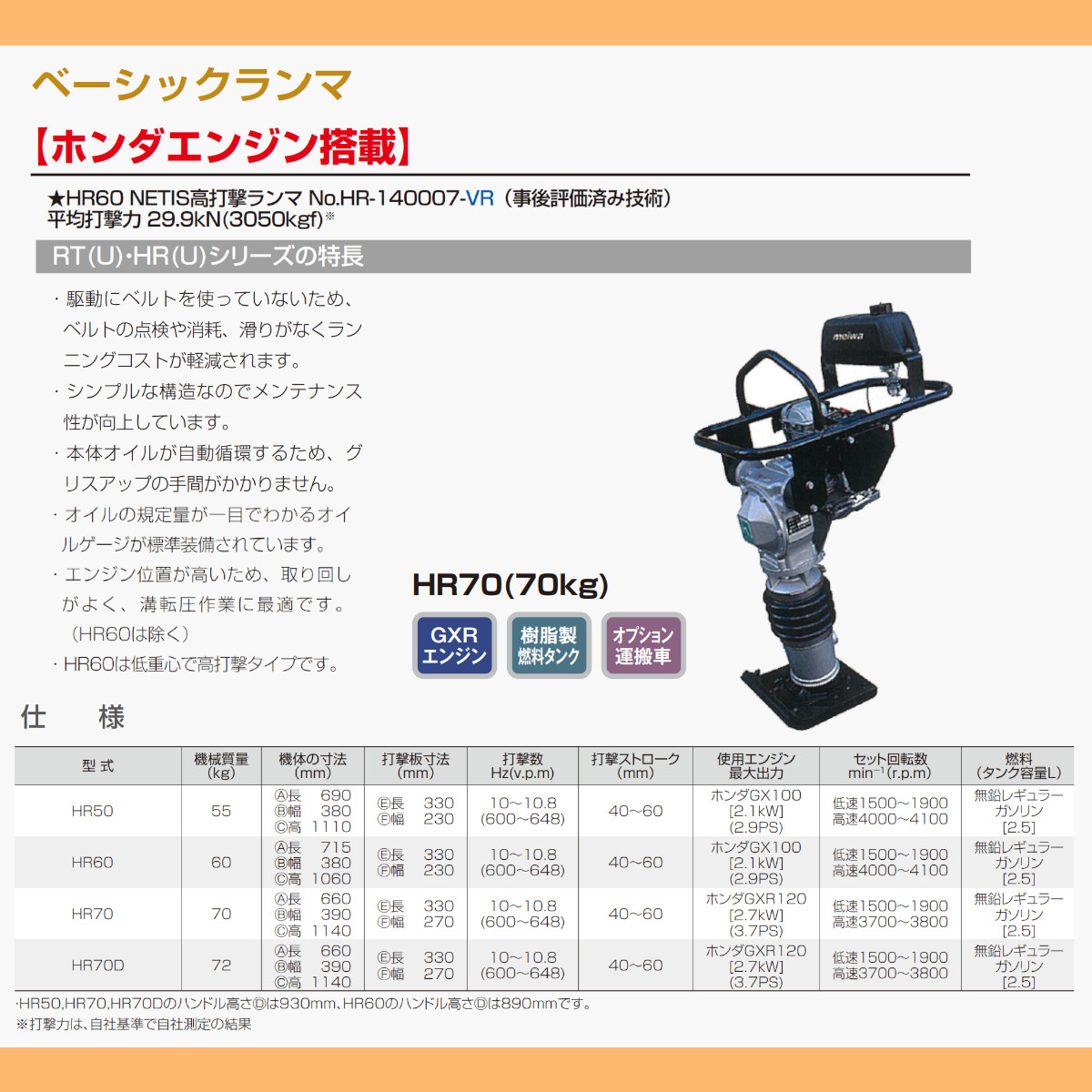 明和製作所 ランマー HR70 タンピングランマー 転圧機 転圧 締め固め