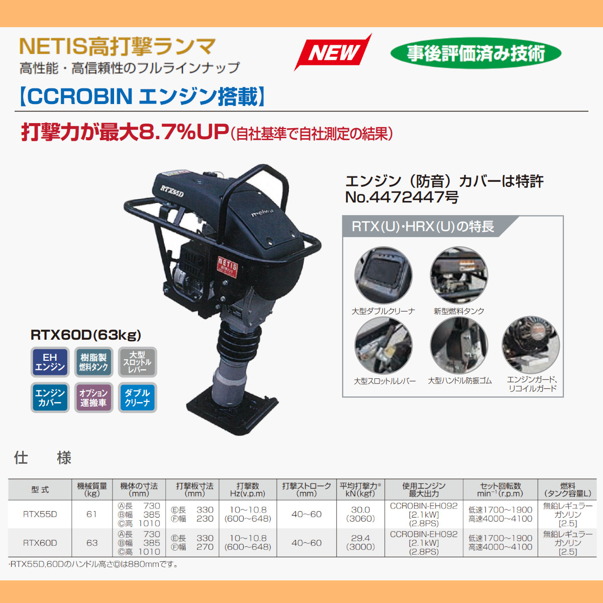 明和製作所 ランマー RTX60D エンジンカバー装備 防音タイプ MEIWA 高打撃 転圧機 転圧 締め固め タンピングランマー 土木工事 舗装工事  建設 : 008-116 : 建機ランド Yahoo!店 - 通販 - Yahoo!ショッピング