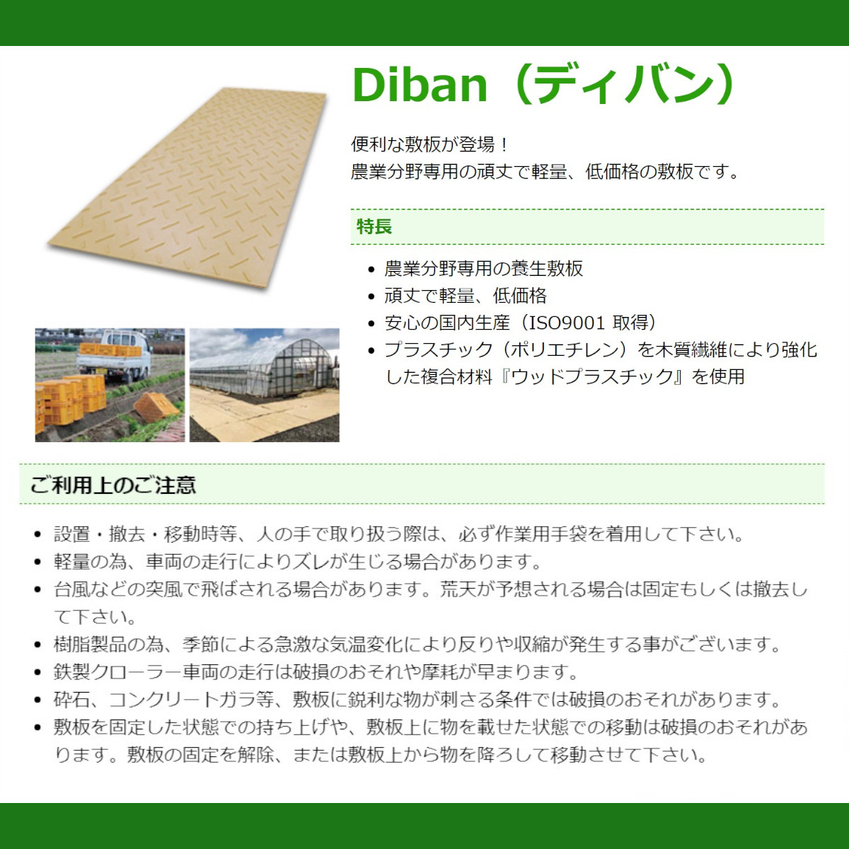 WPT Diban ディバン 3×6尺 厚さ13mm 薄型 片面凸 敷板  プラシキ コンパネ こうじばん プラ板 養生板 農業 林業  土木 造園 ウッドプラスチック｜kenki-land｜07