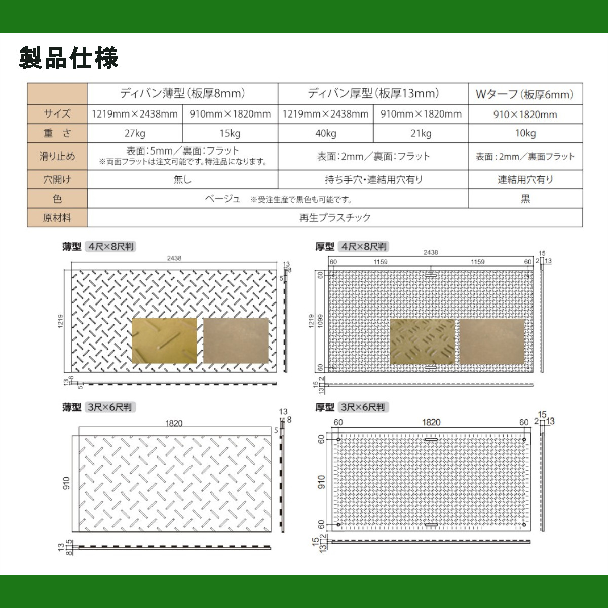 WPT Diban ディバン 3×6尺 厚さ13mm 薄型 片面凸 敷板 プラシキ