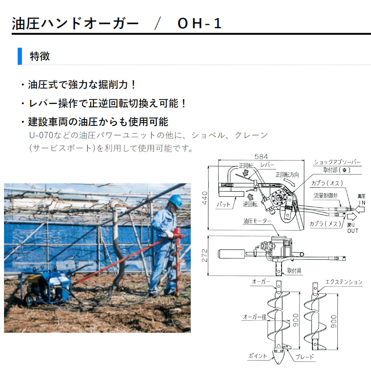 丸善工業 油圧ハンドオーガー OH-1 ハンドオーガー 油圧式 オーガー