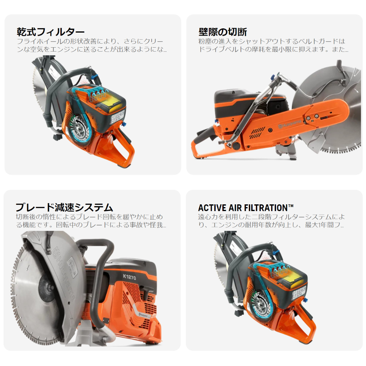 ハスクバーナー エンジンカッター K1270 16インチ パワーカッター コンクリートカッター コンクリート コンクリート用 カッター 切断機 切断  ※ブレード別売り : 107-010 : 建機ランド Yahoo!店 - 通販 - Yahoo!ショッピング