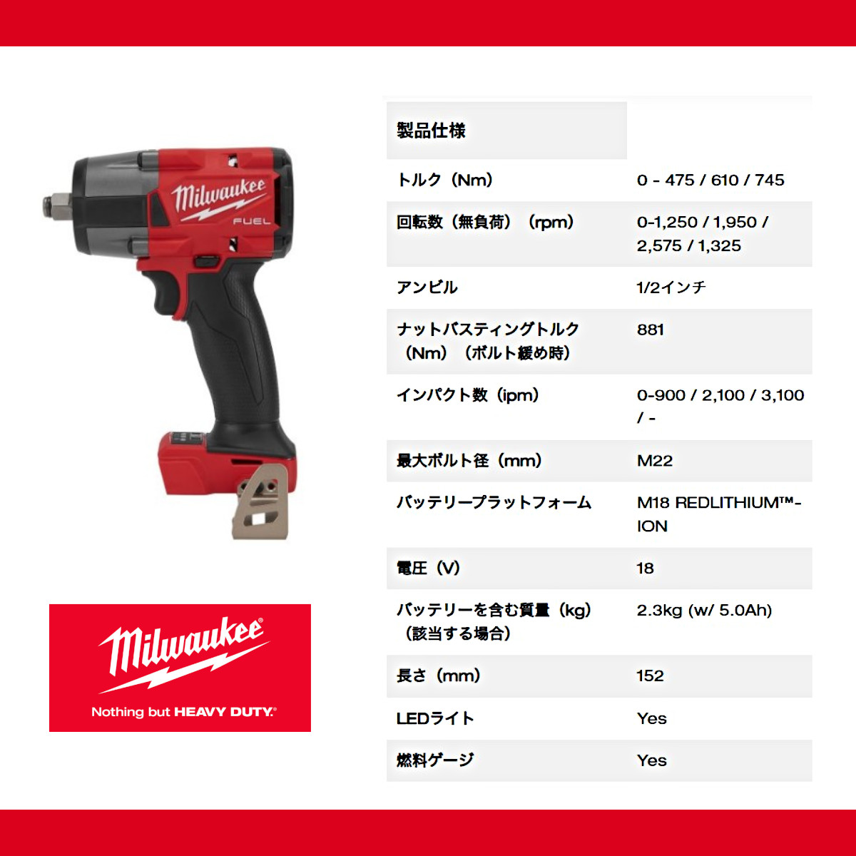 Milwaukee（ミルウォーキー） インパクトレンチ M18 FMTIW2F12-0X0 JP 