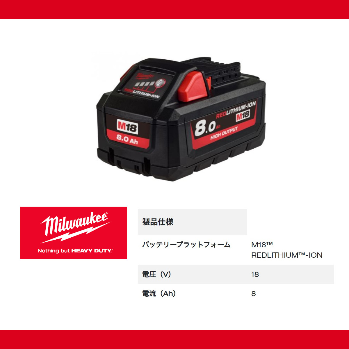 ミルウォーキー M18 HB8 JP バッテリー 8.0Ah 18V パワーブースト