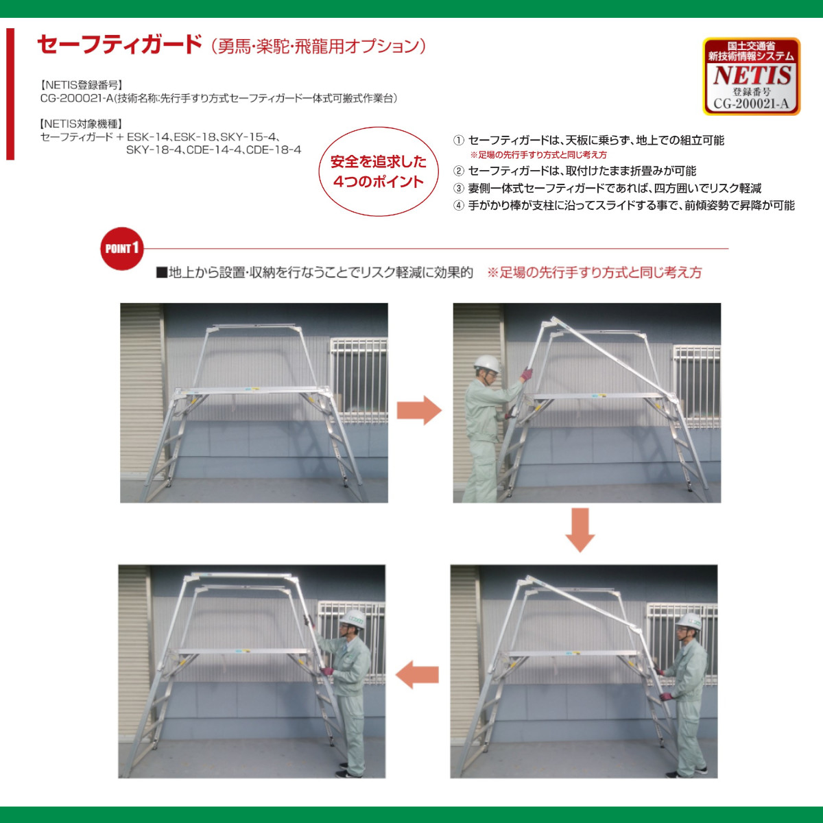 ナカオ 脚立 足場台 SKY-15-4 楽駝 セーフティガード 2本 セット 作業 