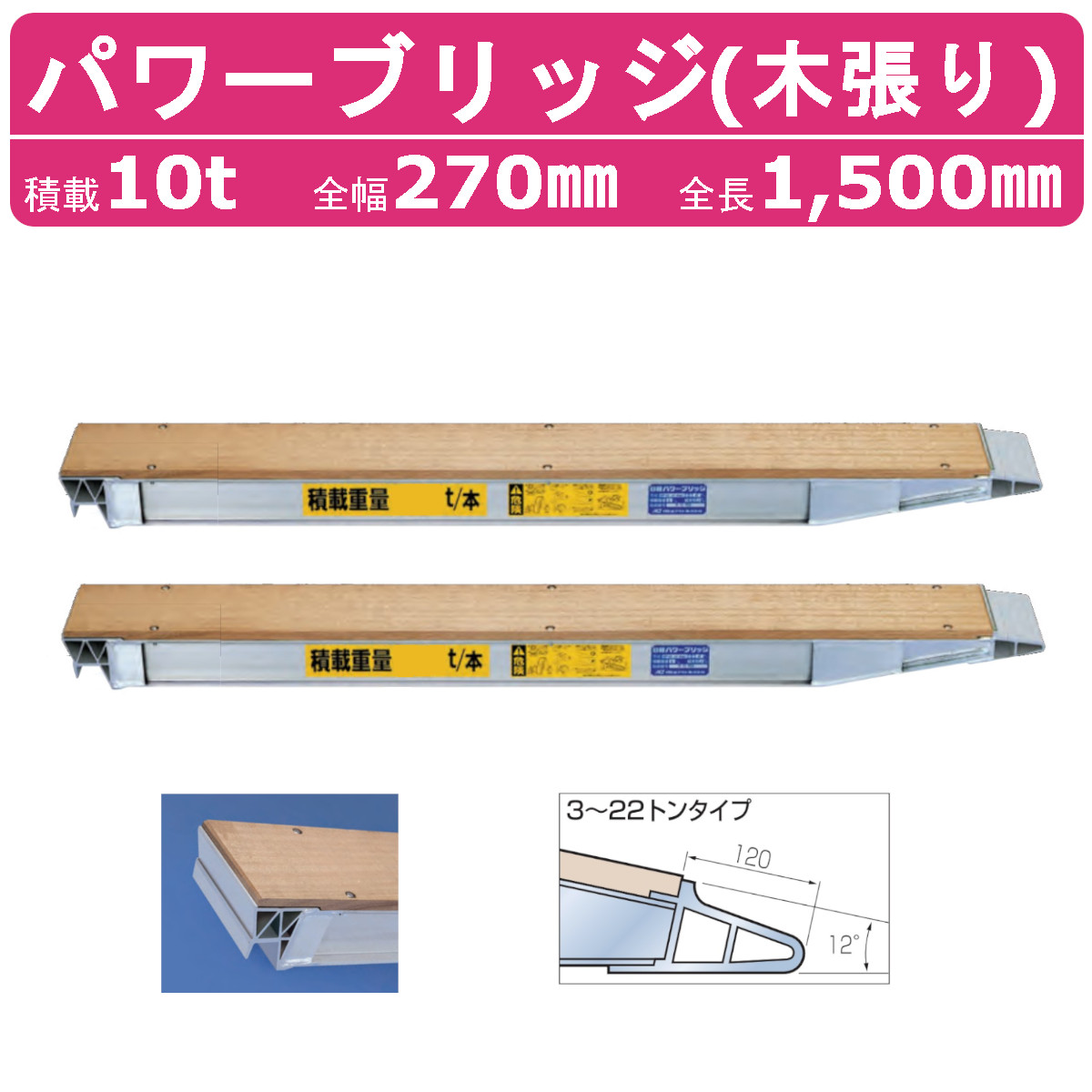 日軽金アクト パワーブリッジ 10t 2本セット アングル式 NP10-15 木張り 建機 重機 農機 アルミブリッジ アルミ板 道板 ラダーレール  歩み板 日軽 ユンボ : 121-065 : 建機ランド Yahoo!店 - 通販 - Yahoo!ショッピング