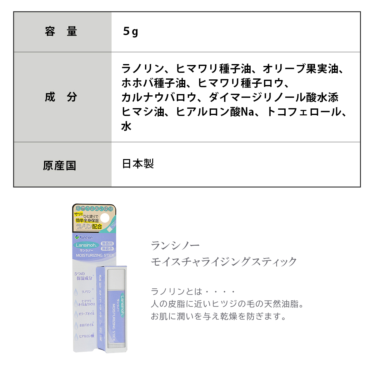 Lansinoh カネソン モイスチャライジング スティック 5g ランシノー