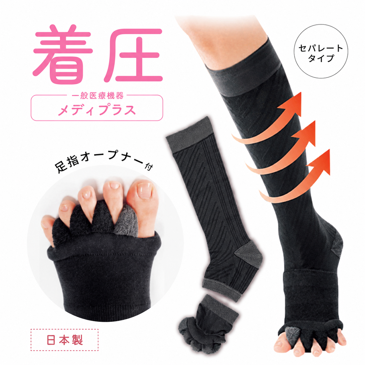 着圧ソックス メディプラス 足指オープナー付 セパレートタイプ 医療用