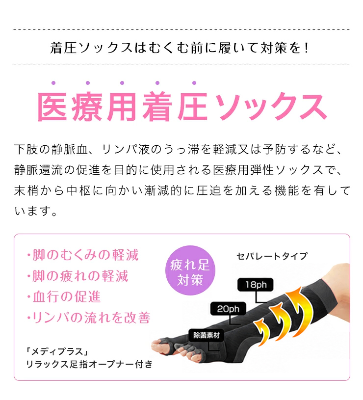着圧ソックス メディプラス 足指オープナー付 セパレートタイプ 医療用