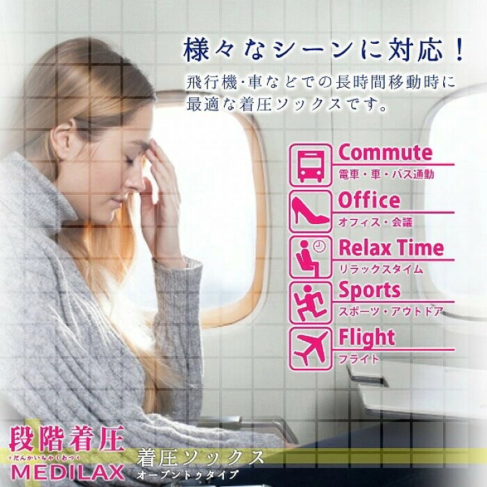 MEDILAX 着圧ソックス つま先なしタイプブラックロング 男女兼用 段階