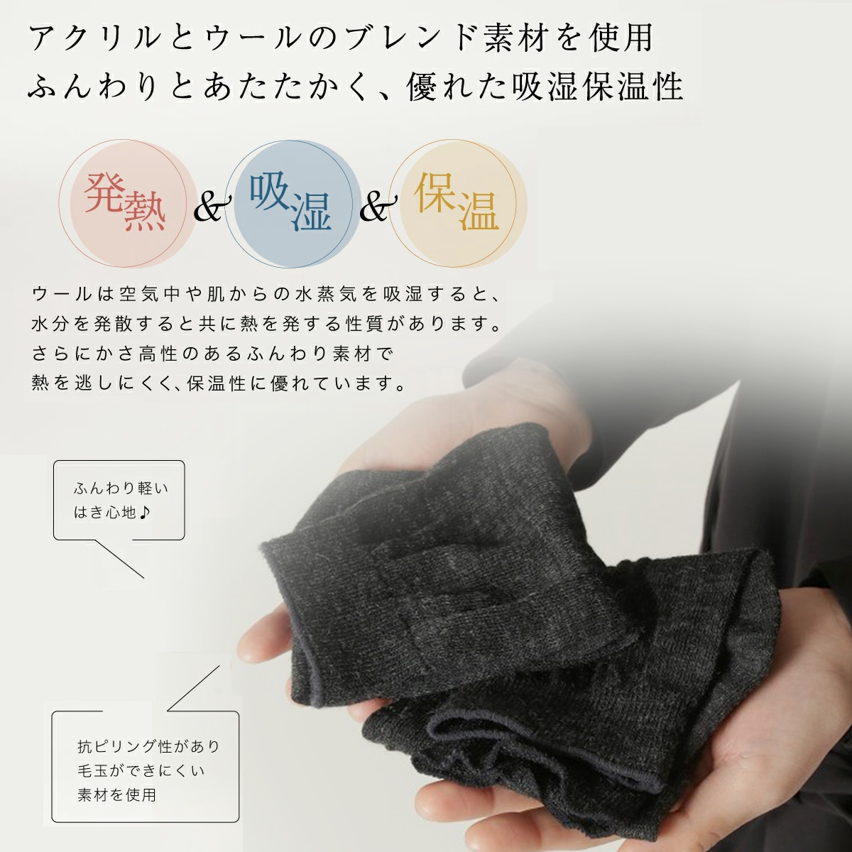 快眠 あったかソックスつま先なし日本製 発熱 保温 ウール 着圧なし