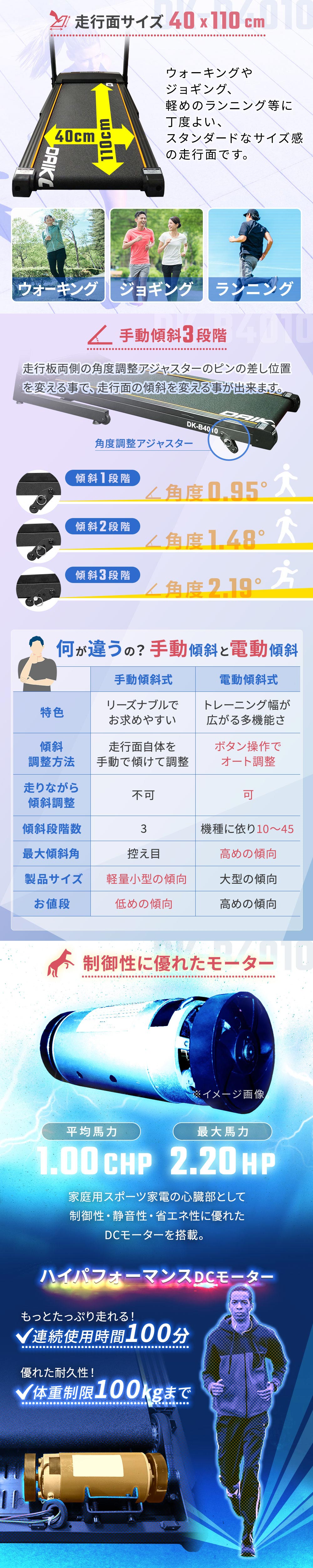 DK-B4010 家庭用ルームランナー 手動傾斜3段階調整
