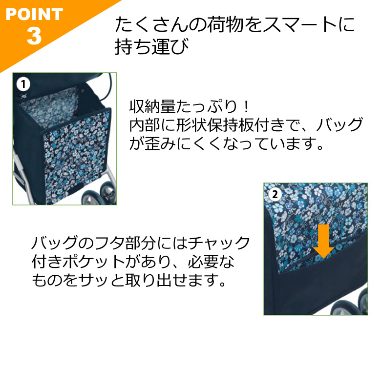 シンフォニーSPスリム　花柄模様　歩行車　シルバーカー シンフォニー SPスリム 花柄紺 ｜ シルバーカー・歩行器,歩行器・歩行